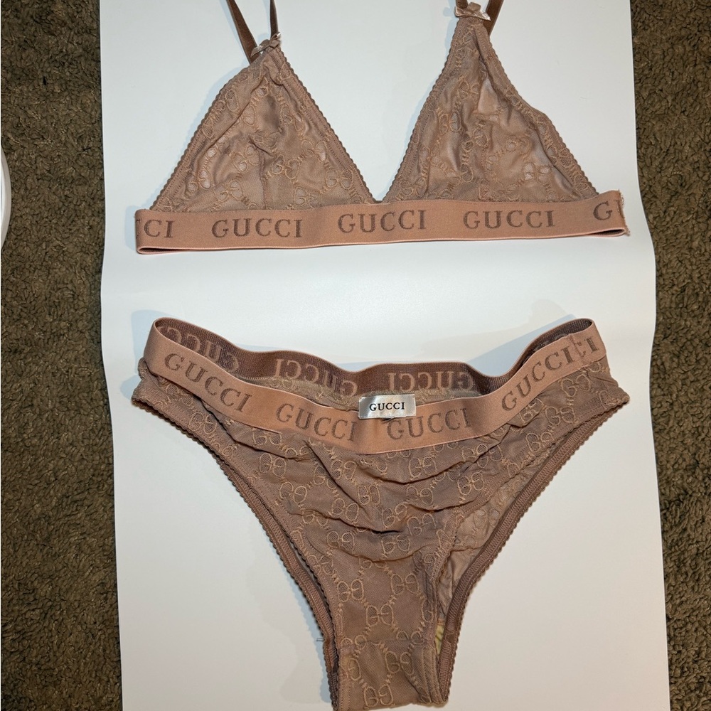 Gucci Brown Lace Bralette and Panty Set
